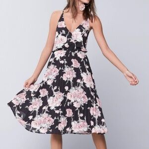 LEITH Dark Romantic Spring Floral Print Midi Dress